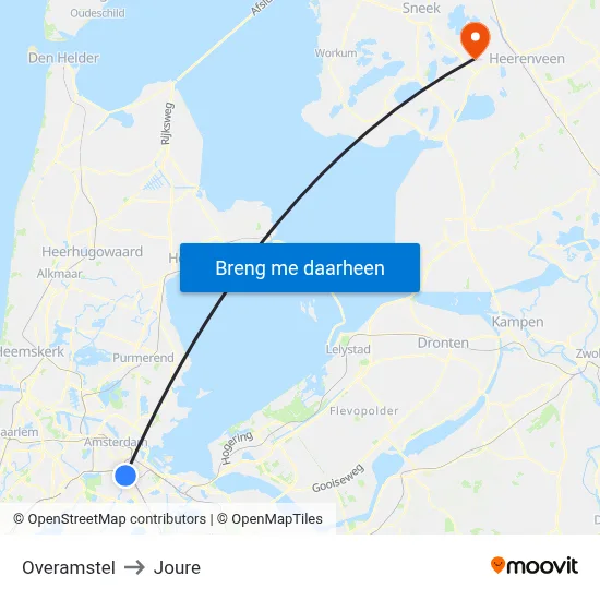 Overamstel to Joure map