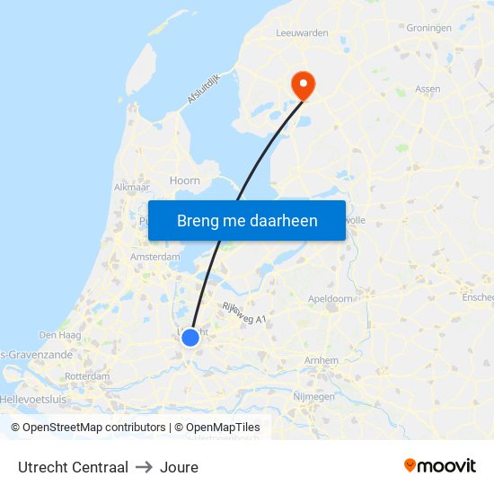 Utrecht Centraal to Joure map