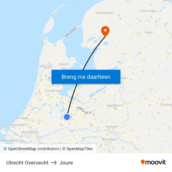 Utrecht Overvecht to Joure map