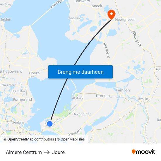 Almere Centrum to Joure map