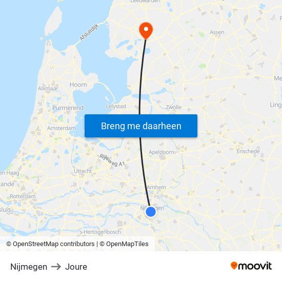 Nijmegen to Joure map