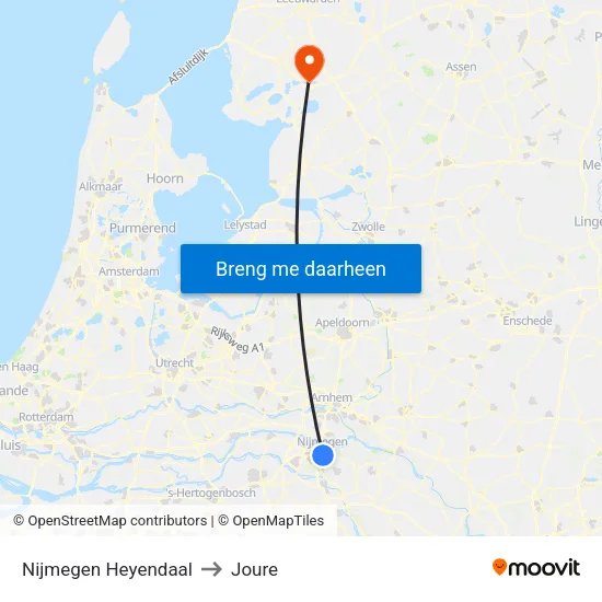 Nijmegen Heyendaal to Joure map