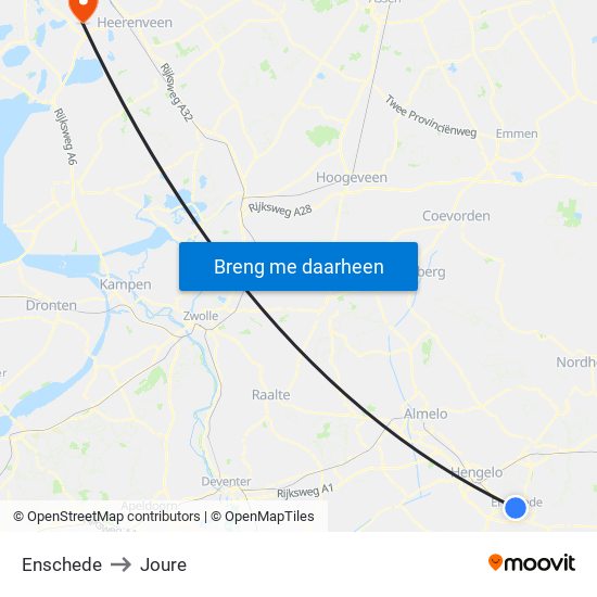 Enschede to Joure map