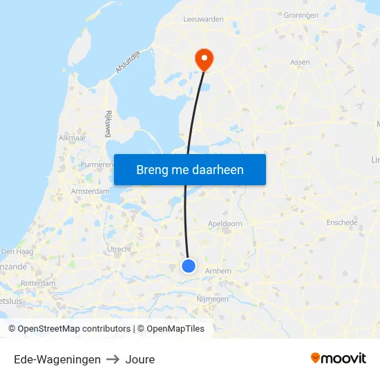 Ede-Wageningen to Joure map