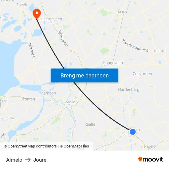 Almelo to Joure map