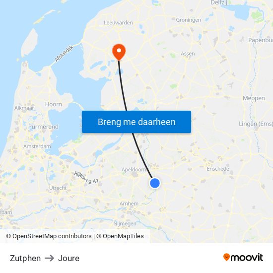 Zutphen to Joure map