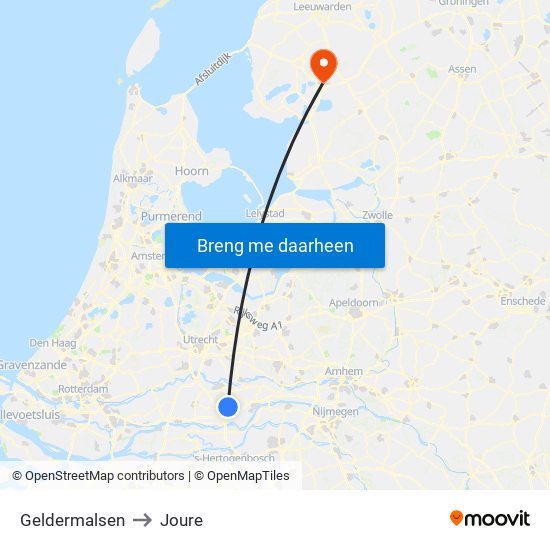 Geldermalsen to Joure map