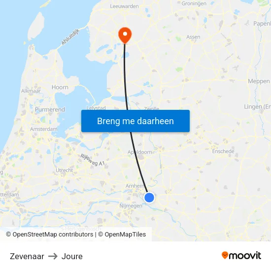 Zevenaar to Joure map