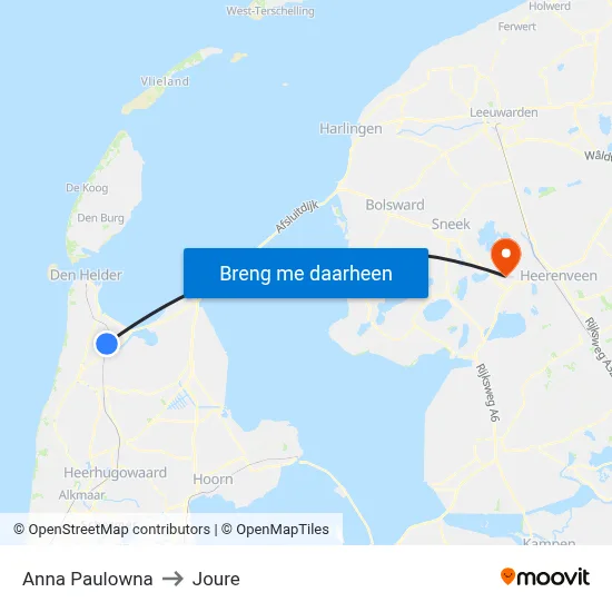 Anna Paulowna to Joure map