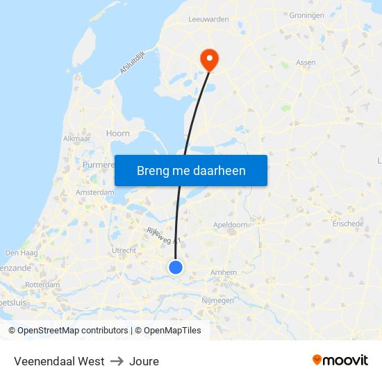 Veenendaal West to Joure map