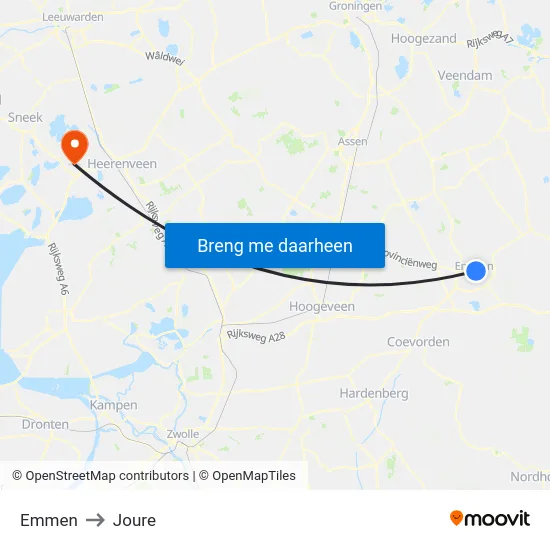 Emmen to Joure map