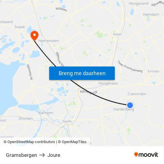 Gramsbergen to Joure map