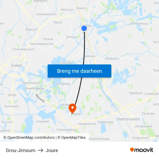 Grou-Jirnsum to Joure map