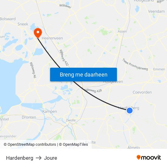 Hardenberg to Joure map