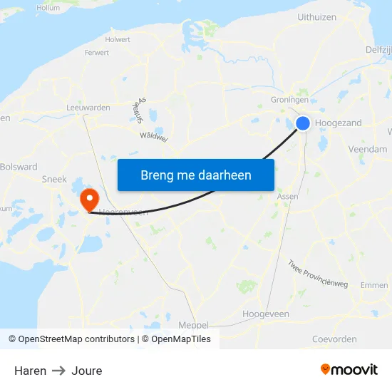 Haren to Joure map