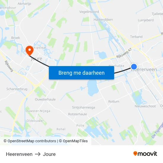 Heerenveen to Joure map