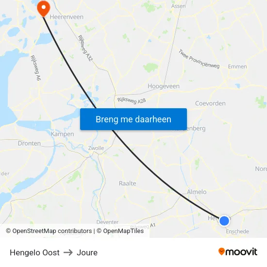 Hengelo Oost to Joure map