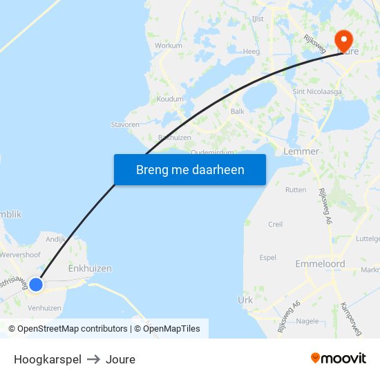 Hoogkarspel to Joure map