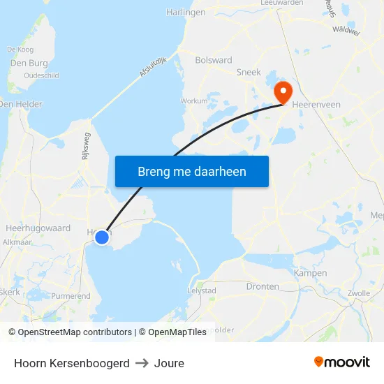 Hoorn Kersenboogerd to Joure map