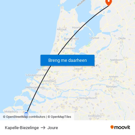 Kapelle-Biezelinge to Joure map