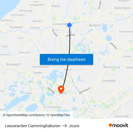 Leeuwarden Camminghaburen to Joure map
