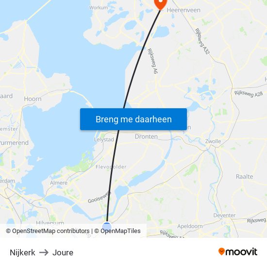 Nijkerk to Joure map