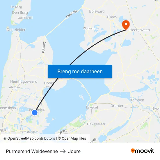 Purmerend Weidevenne to Joure map