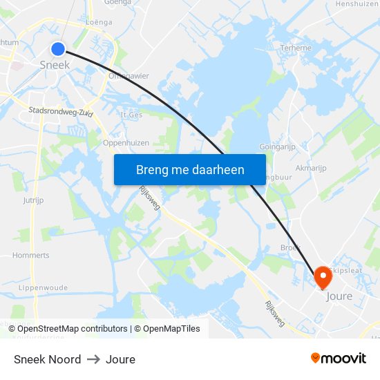Sneek Noord to Joure map