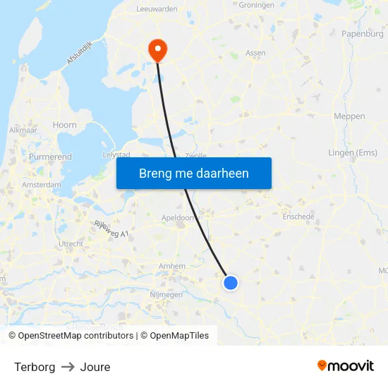 Terborg to Joure map