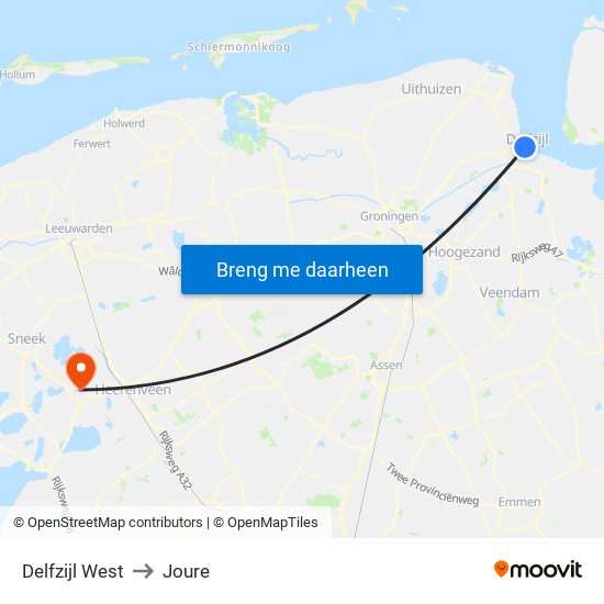 Delfzijl West to Joure map