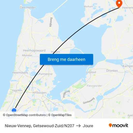 Nieuw-Vennep, Getsewoud-Zuid/N207 to Joure map