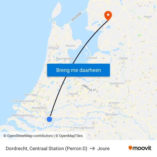 Dordrecht, Centraal Station (Perron D) to Joure map