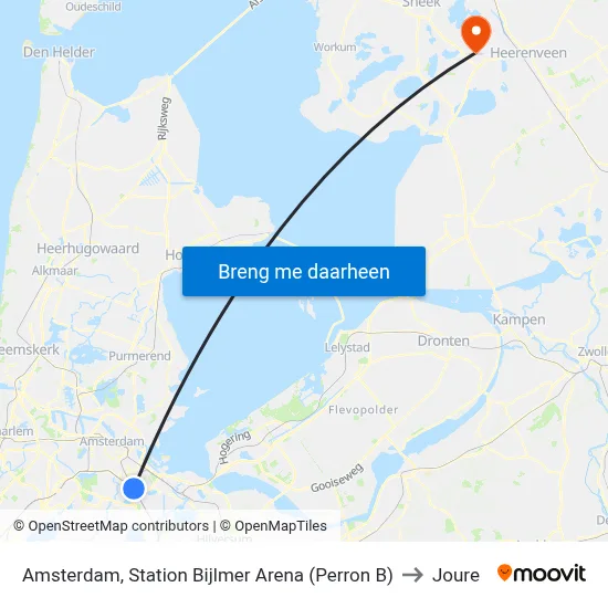 Amsterdam, Station Bijlmer Arena (Perron B) to Joure map