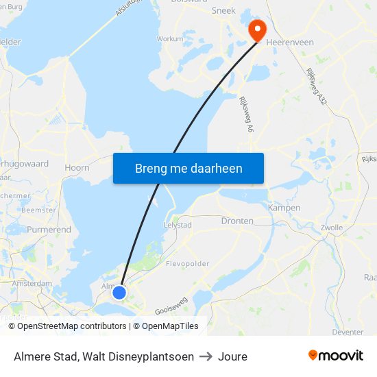 Almere Stad, Walt Disneyplantsoen to Joure map