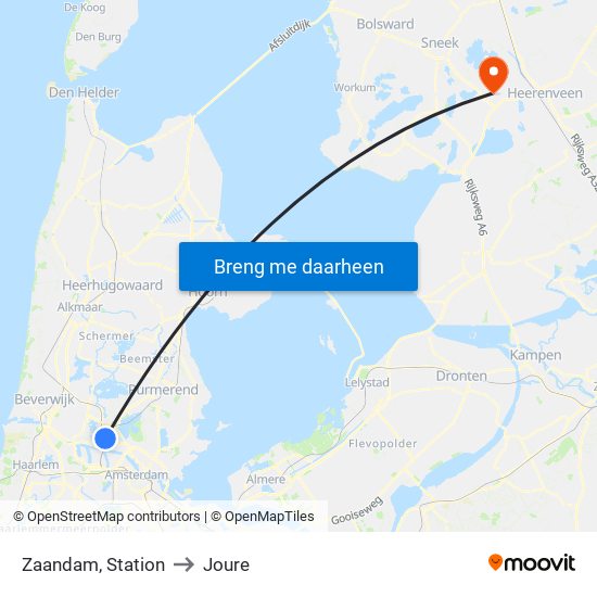 Zaandam, Station to Joure map