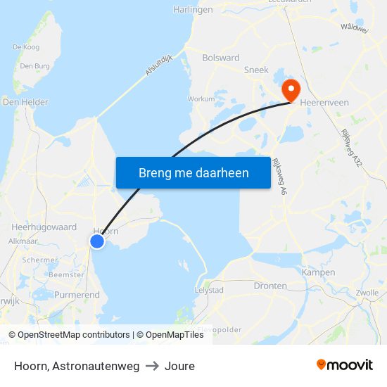 Hoorn, Astronautenweg to Joure map