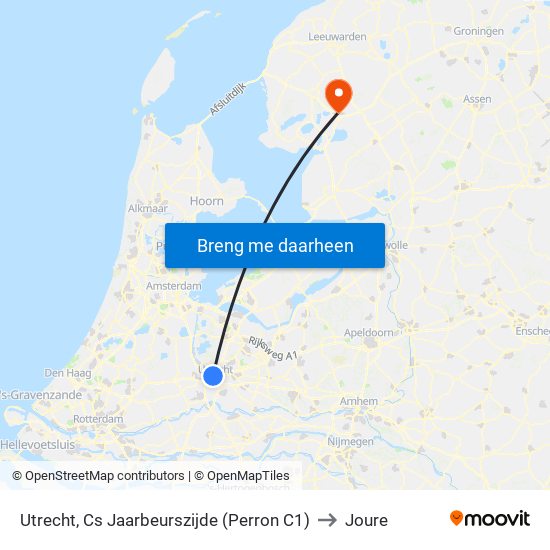 Utrecht, Cs Jaarbeurszijde (Perron C1) to Joure map