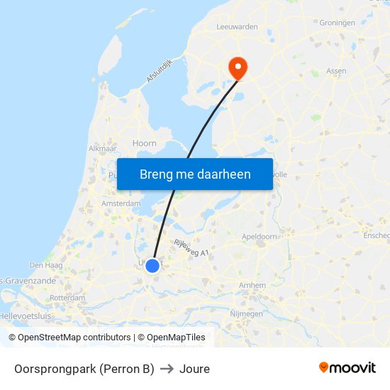 Oorsprongpark (Perron B) to Joure map