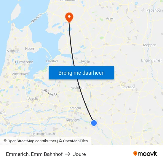 Emmerich, Emm Bahnhof to Joure map