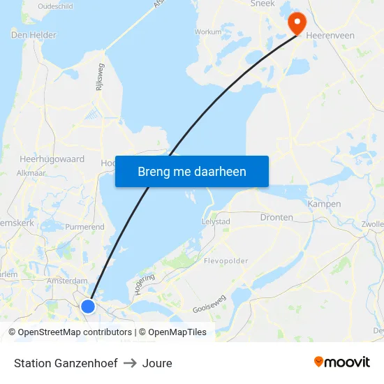 Station Ganzenhoef to Joure map