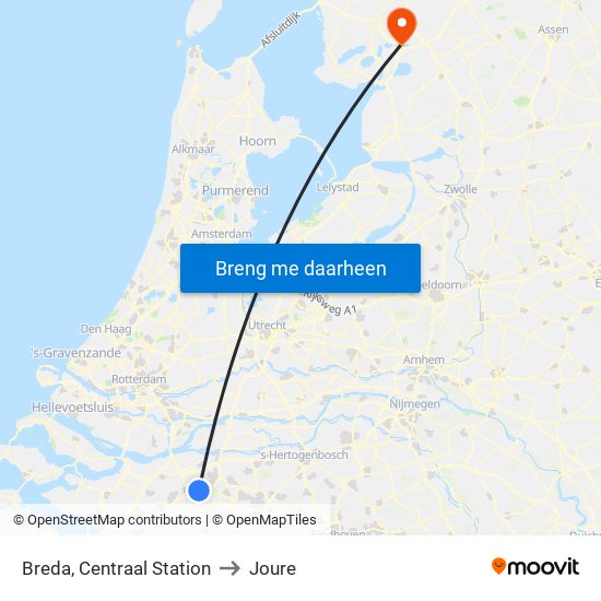 Breda, Centraal Station to Joure map