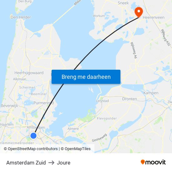 Amsterdam Zuid to Joure map
