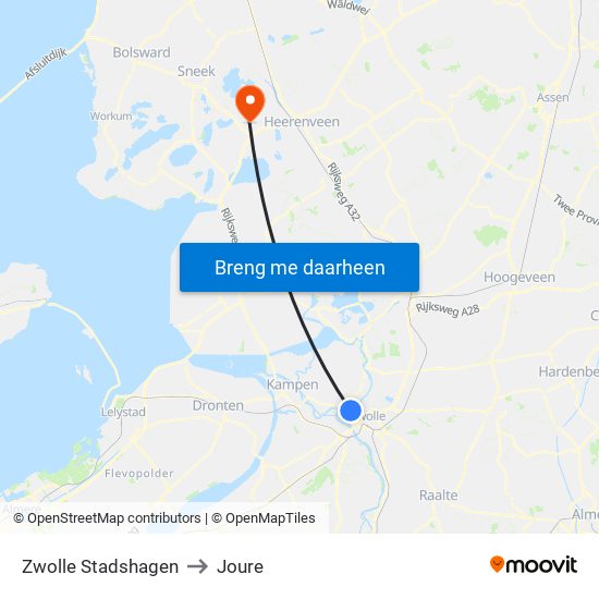 Zwolle Stadshagen to Joure map