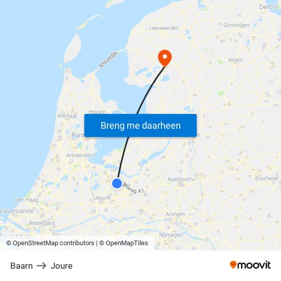 Baarn to Joure map