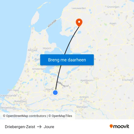 Driebergen-Zeist to Joure map