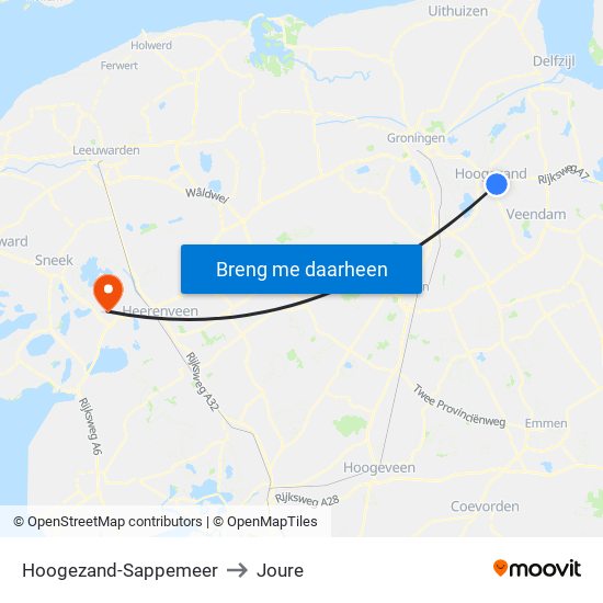 Hoogezand-Sappemeer to Joure map