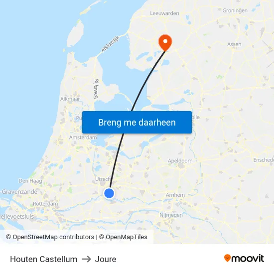 Houten Castellum to Joure map