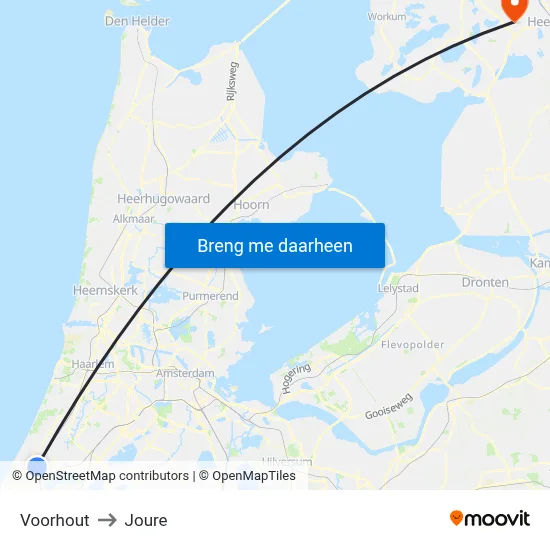 Voorhout to Joure map