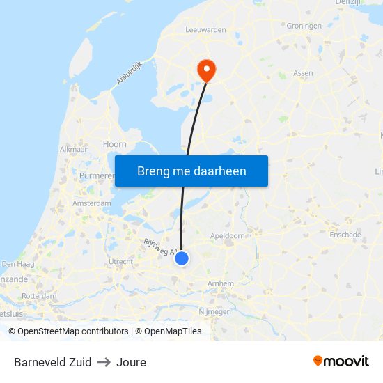 Barneveld Zuid to Joure map