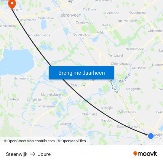 Steenwijk to Joure map